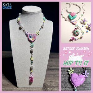 Betsey Johnson Authentic Hop To It Flower Egg Y Necklace Dangle Rabbit NWT